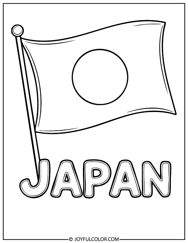 Japan Flag Colouring Page with Country Name
