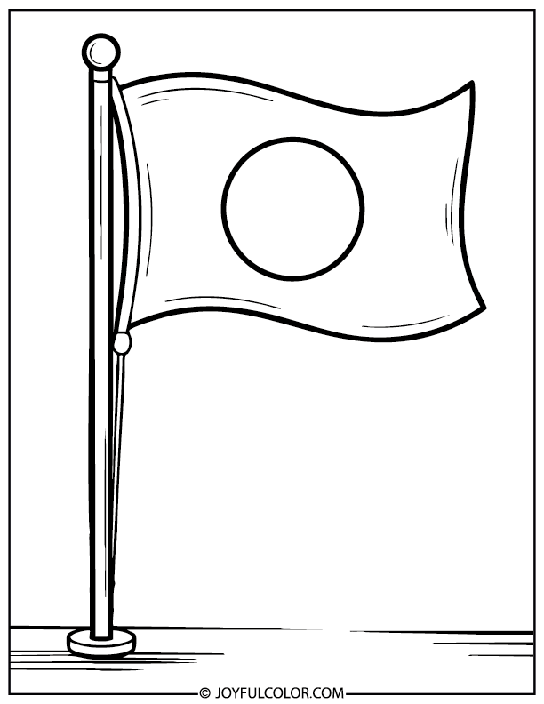 Japan Flag on Flagpole Colouring Page