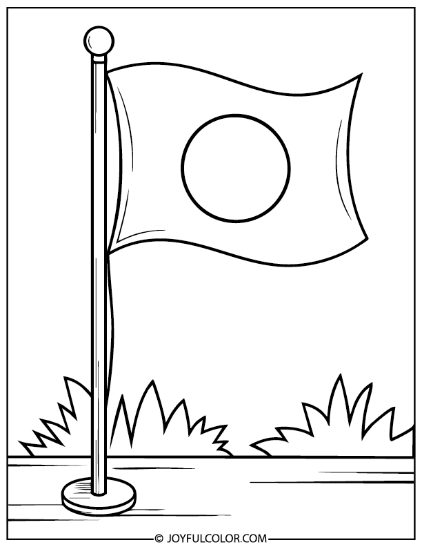 Japan Flag on Flagpole Colouring Page