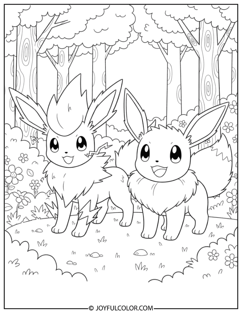 Jolteon and Eevee Coloring Page