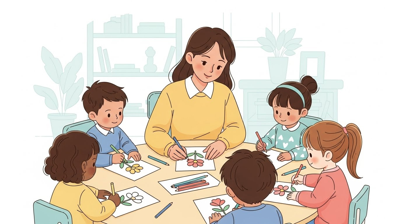 Children coloring together