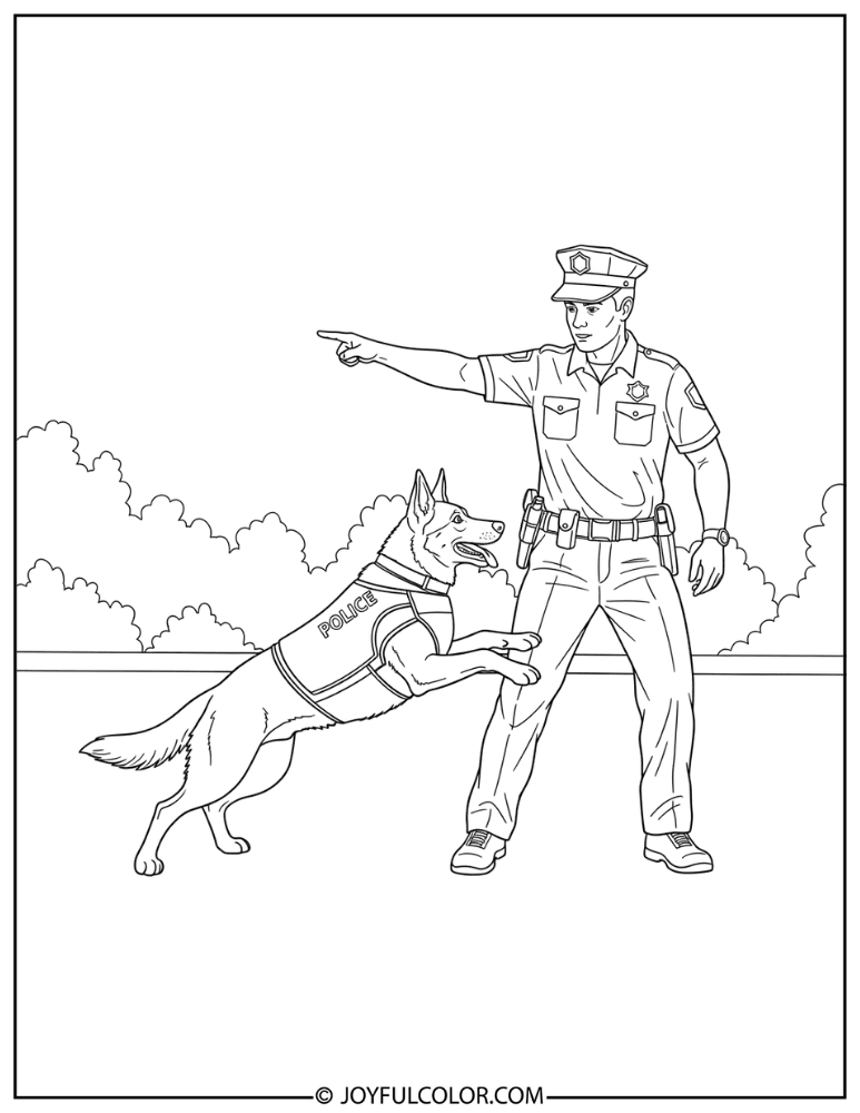K9 Dog and Handler Training Coloring Page