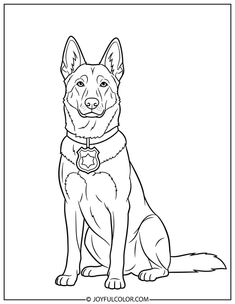 K9 Dog with Police Badge Coloring Page