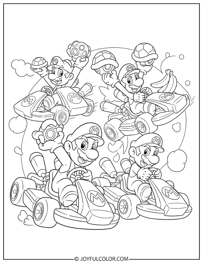 Kart Battle Coloring Page
