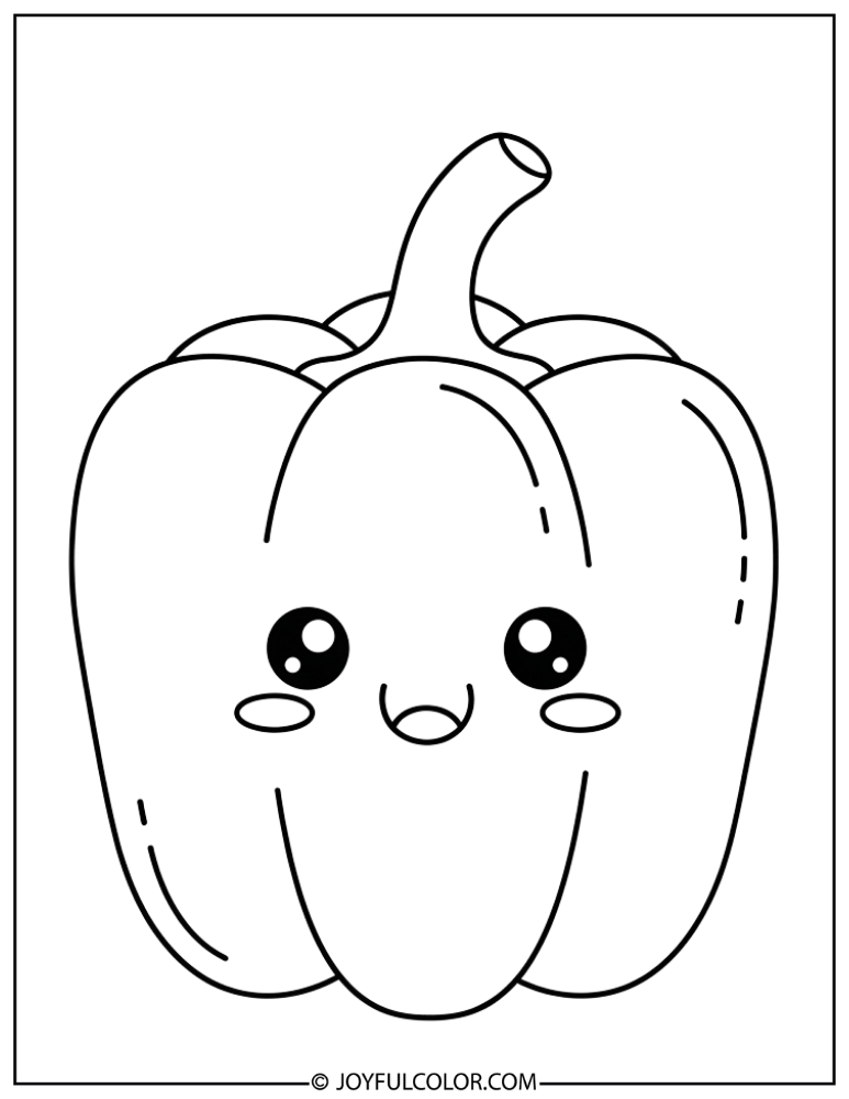 Kawaii Bell Pepper Coloring Page