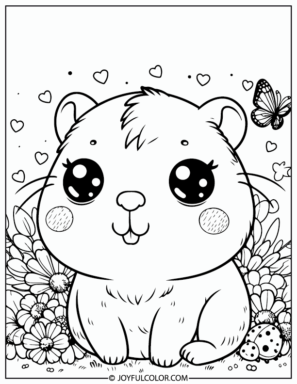 Kawaii Capybara Coloring Page