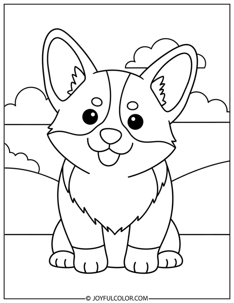 Kawaii Corgi Coloring Page