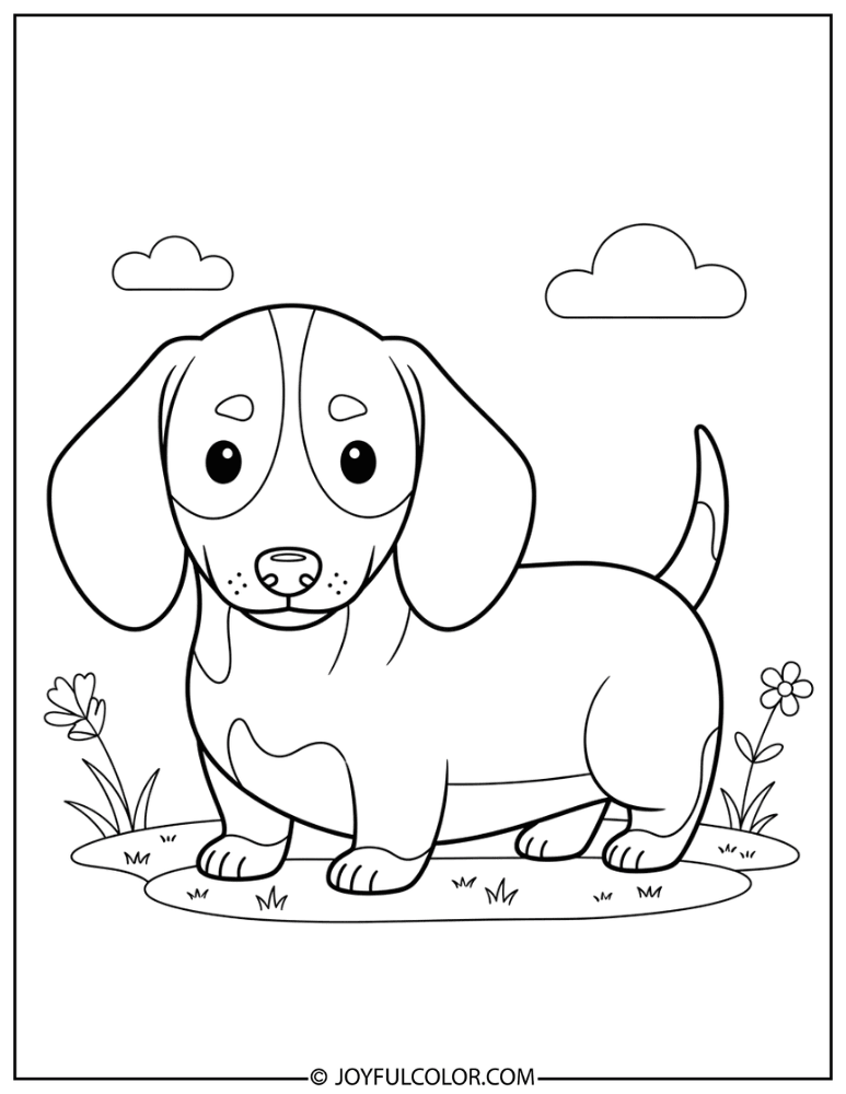 Kawaii Dachshund Coloring Page