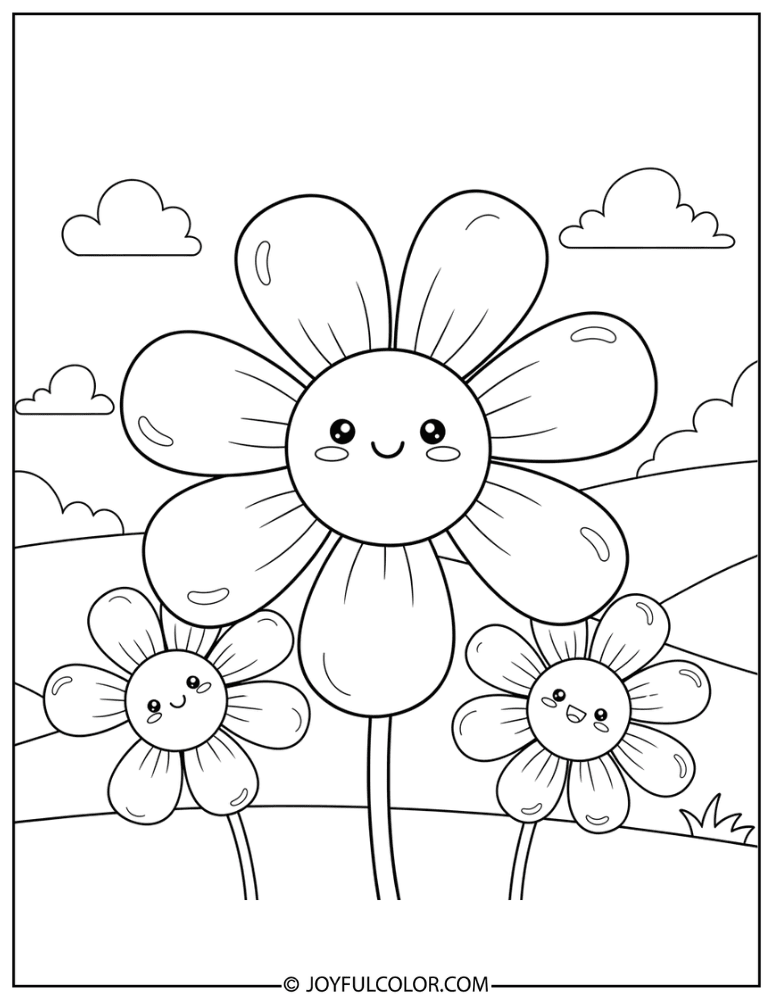 Kawaii Daisy Coloring Page