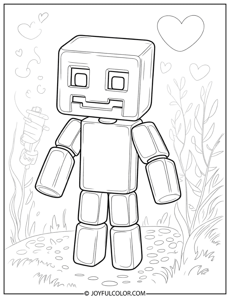 Kawaii Enderman with Hearts Coloring Page