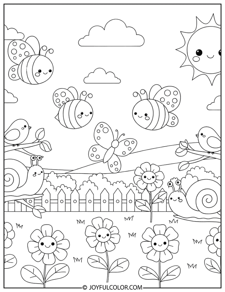 Kawaii Garden Scene Coloring Page