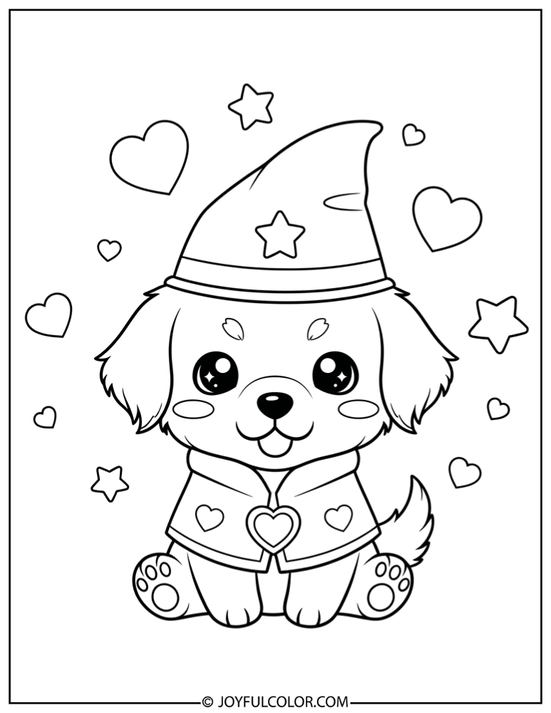 Kawaii Golden Retriever Coloring Page