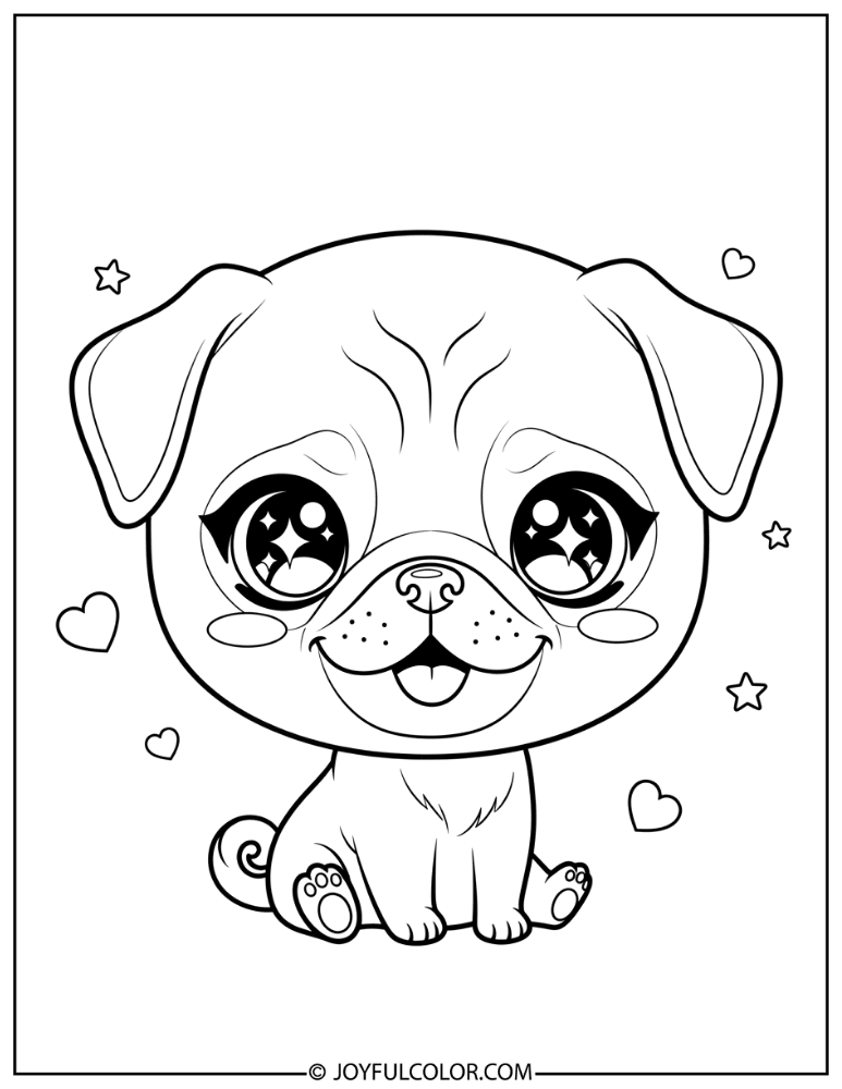 Kawaii Pug Coloring Page