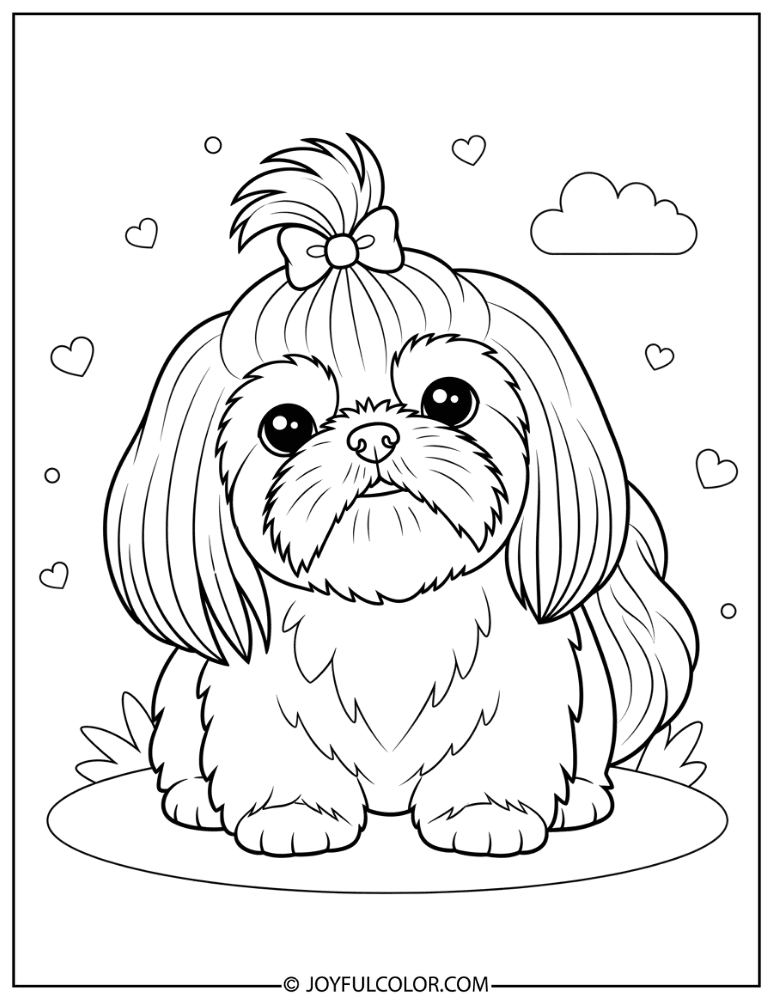 Kawaii Shih Tzu Coloring Page