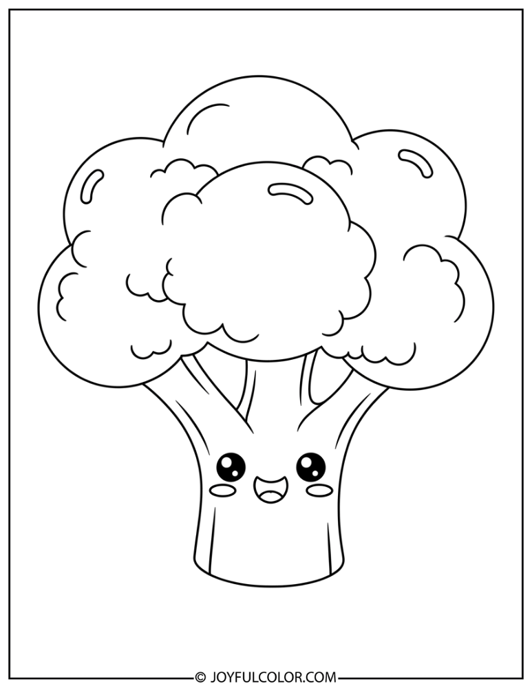 Kawaii Smiling Broccoli Coloring Page