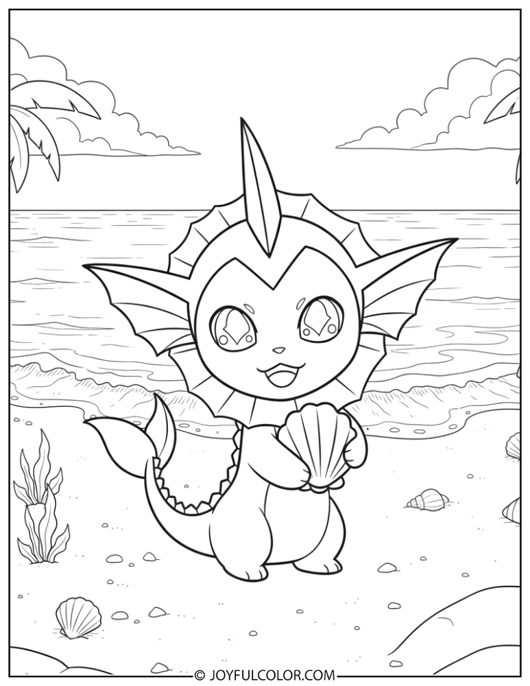 Kawaii Vaporeon Coloring Page