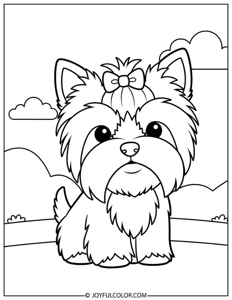 Kawaii Yorkie Coloring Page