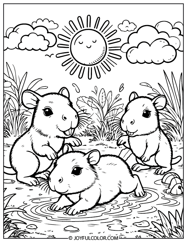 Capybara Playing Coloring Page