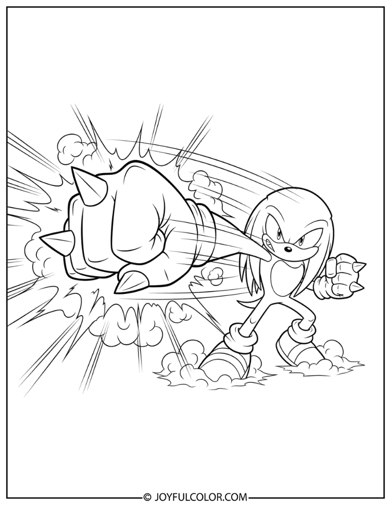 Knuckles Action Pose Coloring Page