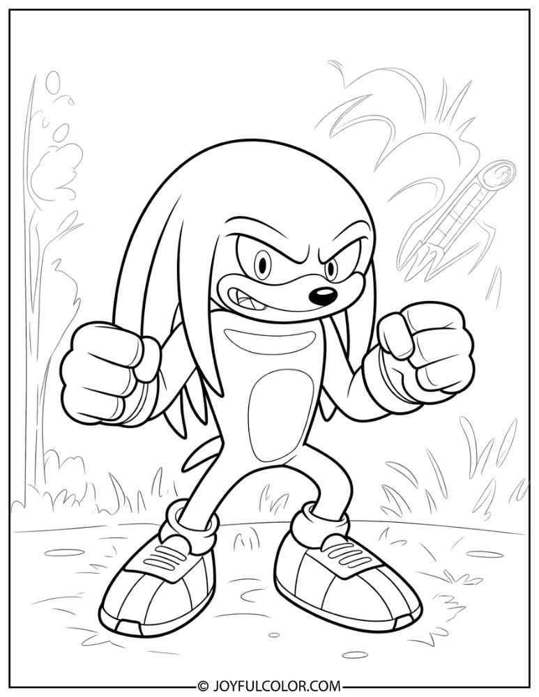 Knuckles Fighting Pose Coloring Page