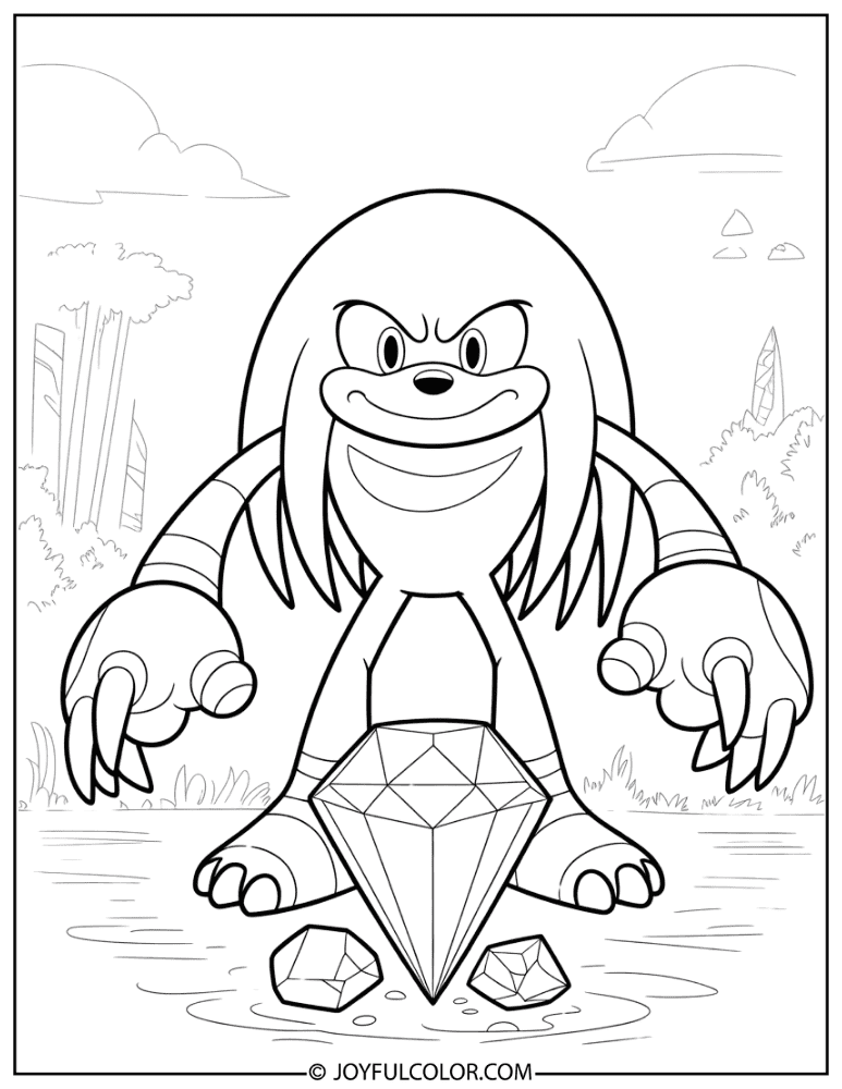 Knuckles Guarding Master Emerald Coloring Page