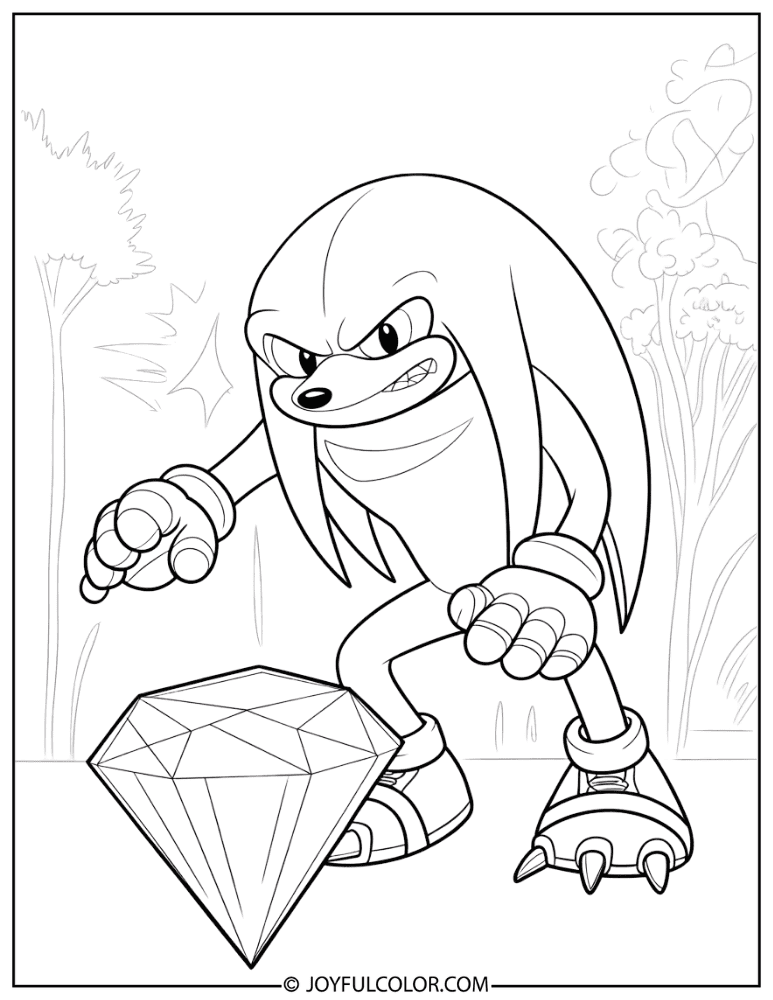 Knuckles Protecting Emerald Coloring Page