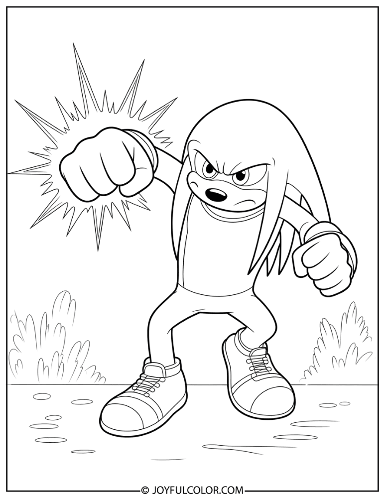 Knuckles Punching Coloring Page