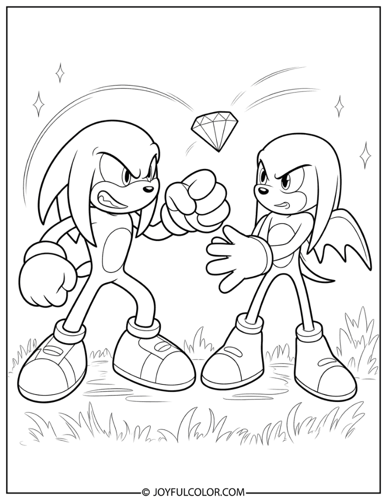 Knuckles and Rouge Rivalry Coloring Page