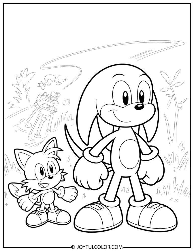 Knuckles and Tails Together Coloring Page