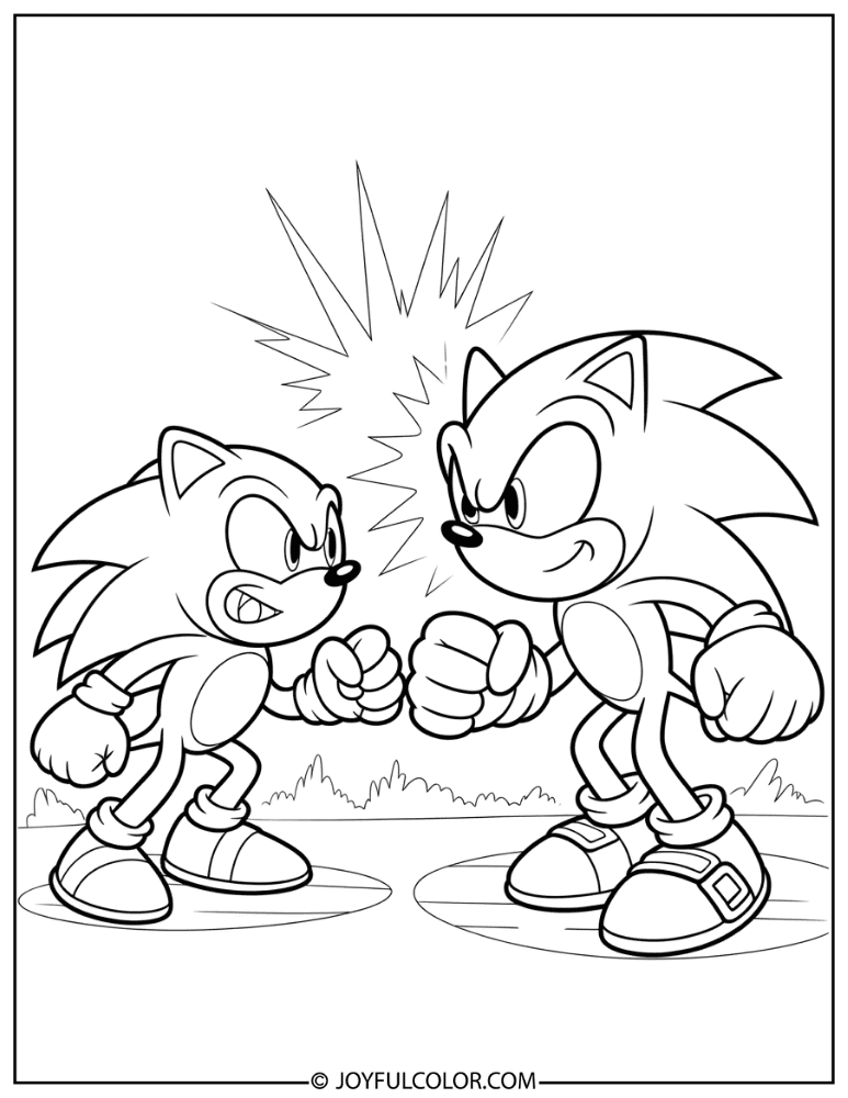 Knuckles vs Sonic Coloring Page