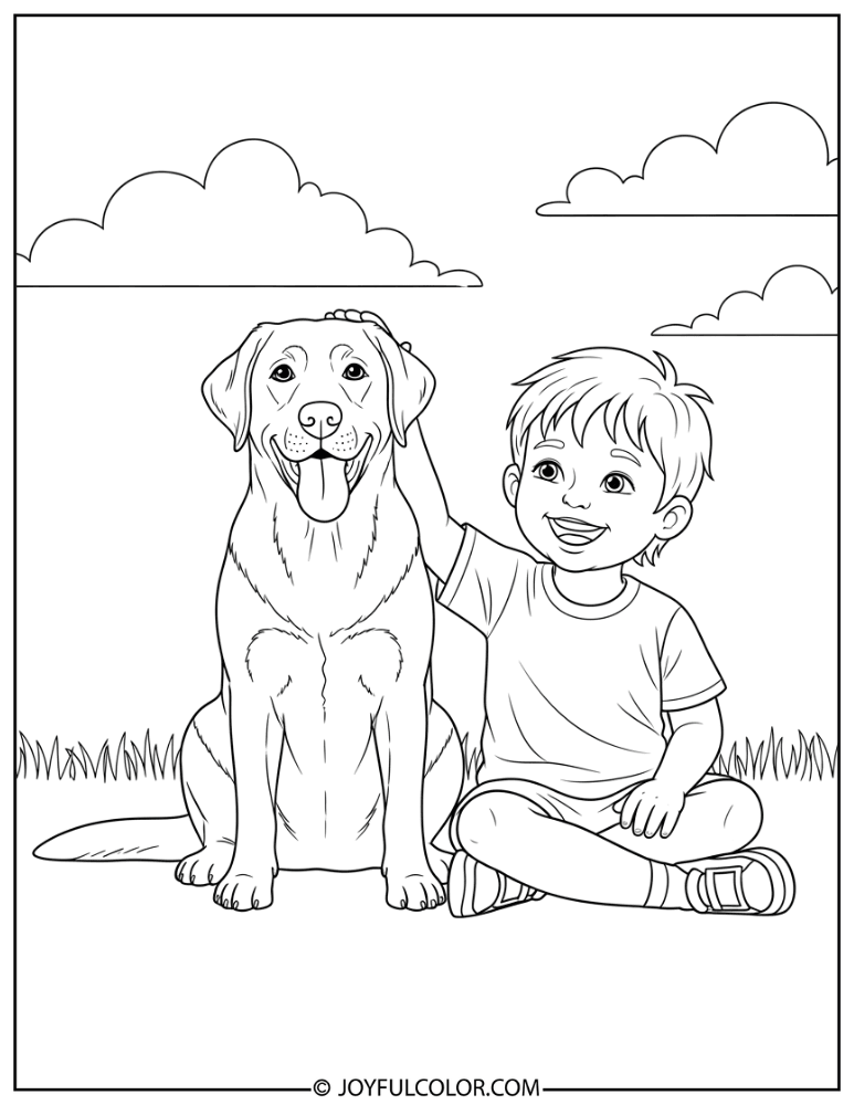 Lab Dog with Child Coloring Page
