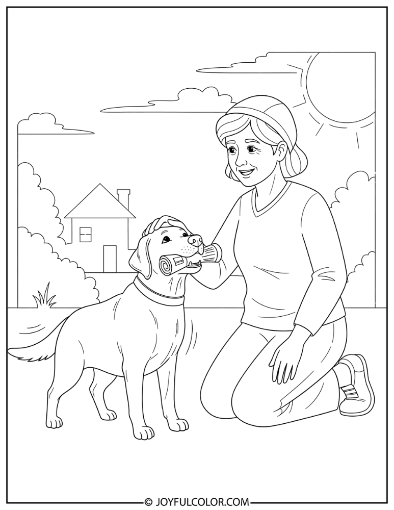 Lab Helping Owner Coloring Page