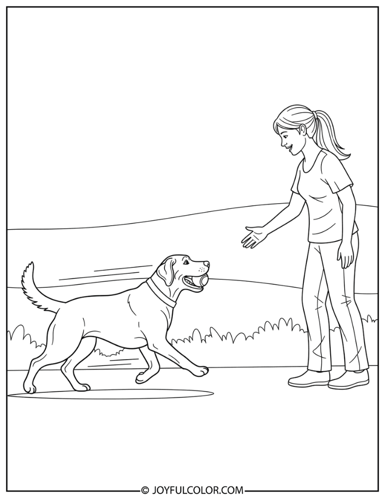 Lab and Owner Playing Fetch Coloring Page