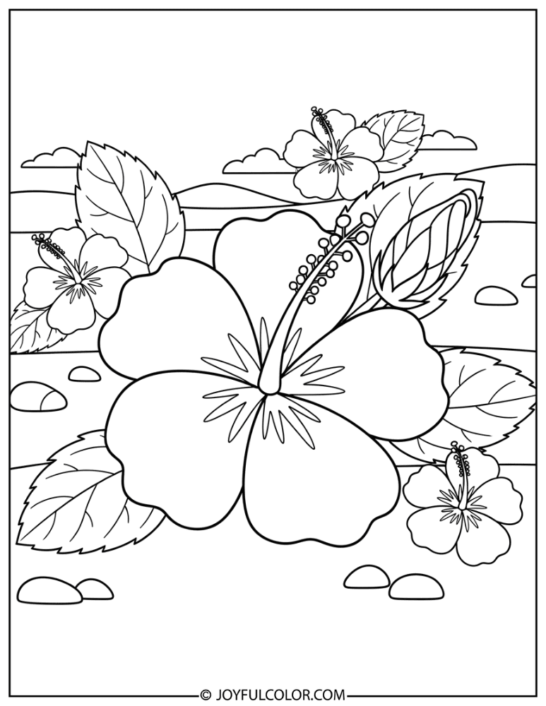 Large Hibiscus Flower for Kids Coloring Page