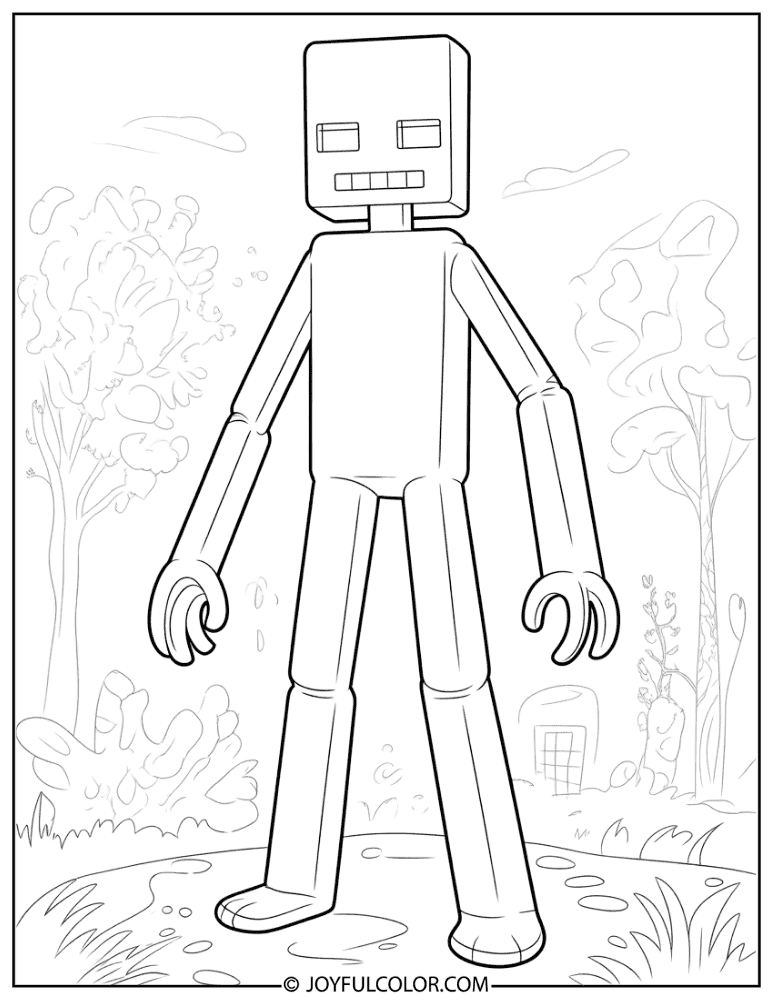 Large Outline Enderman for Toddlers Coloring Page