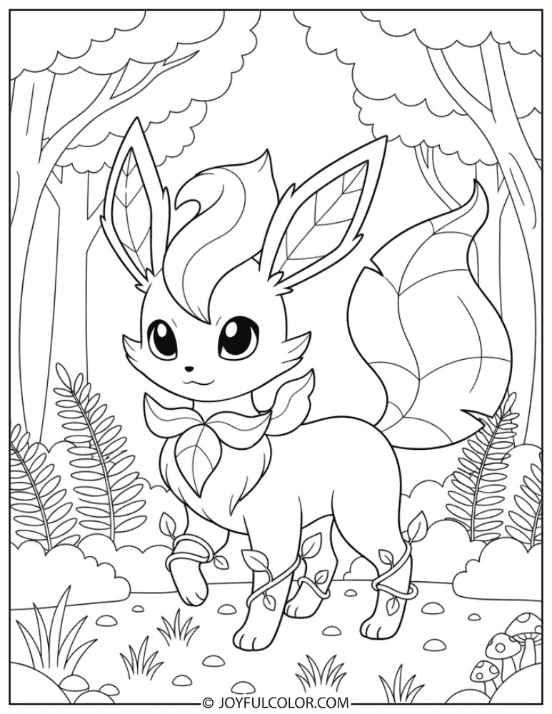 Leafeon Detailed Leaves Coloring Page