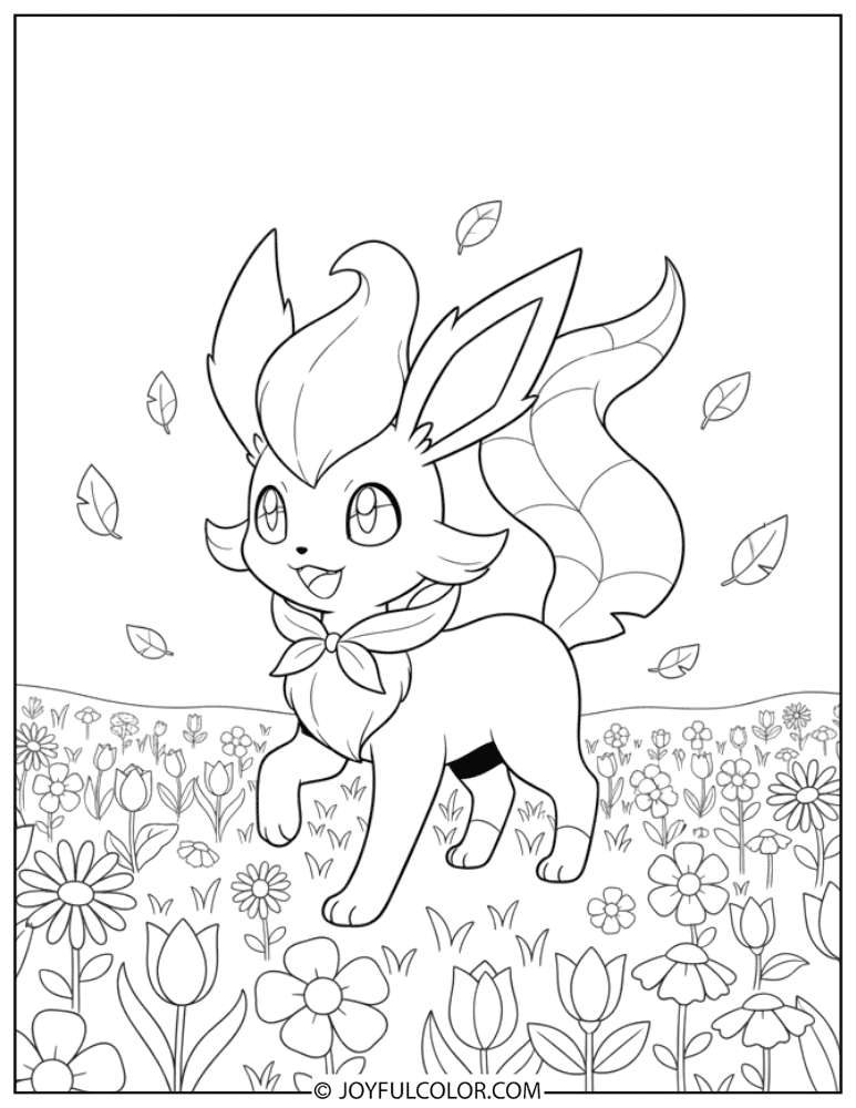 Leafeon Flower Field Coloring Page