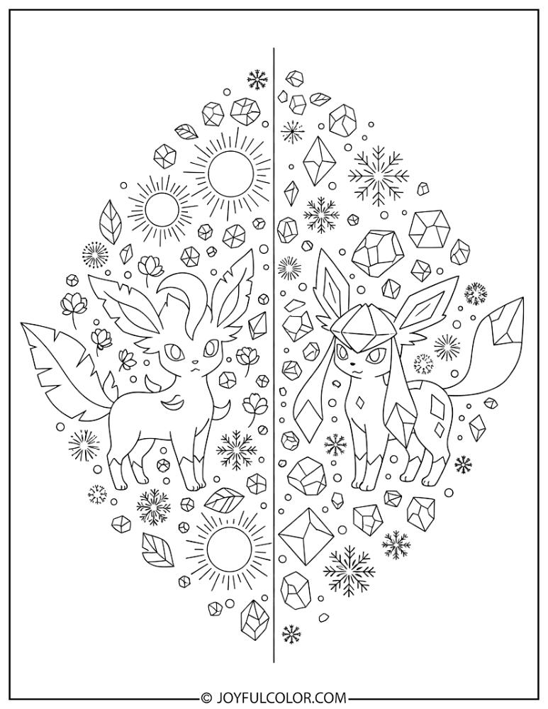 Leafeon Glaceon Seasons Coloring Page