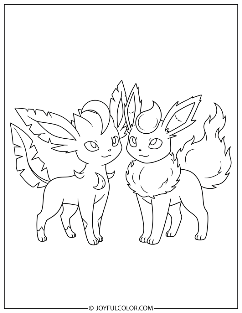 Leafeon and Flareon Coloring Page