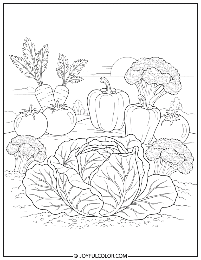 Lettuce Growing in Soil Coloring Page