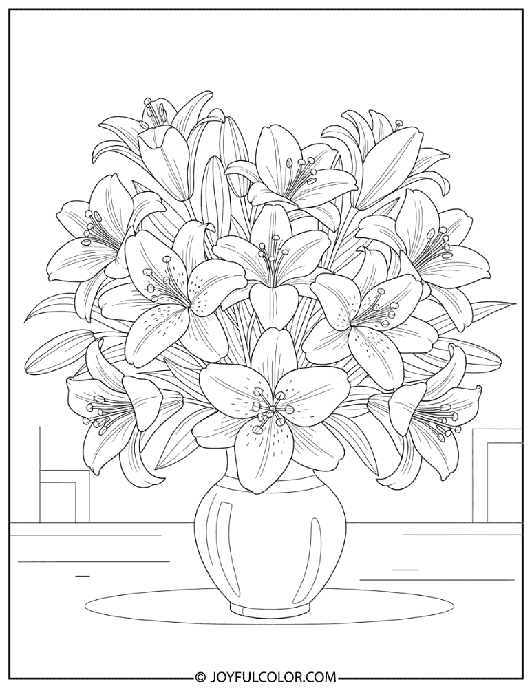 Lily Vase Arrangement Coloring Page