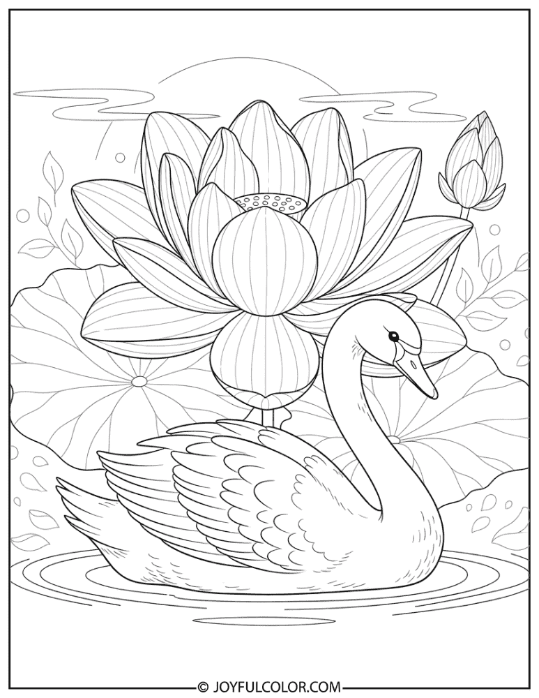 Lotus with Swan Coloring Page