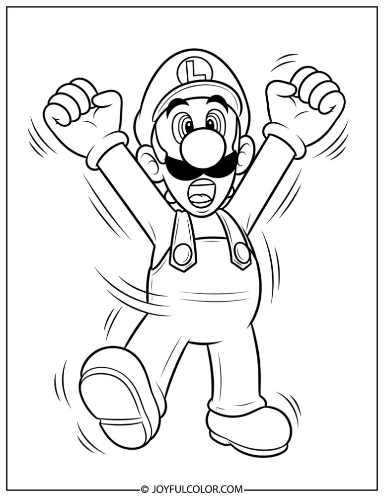 Luigi Excited Coloring Page