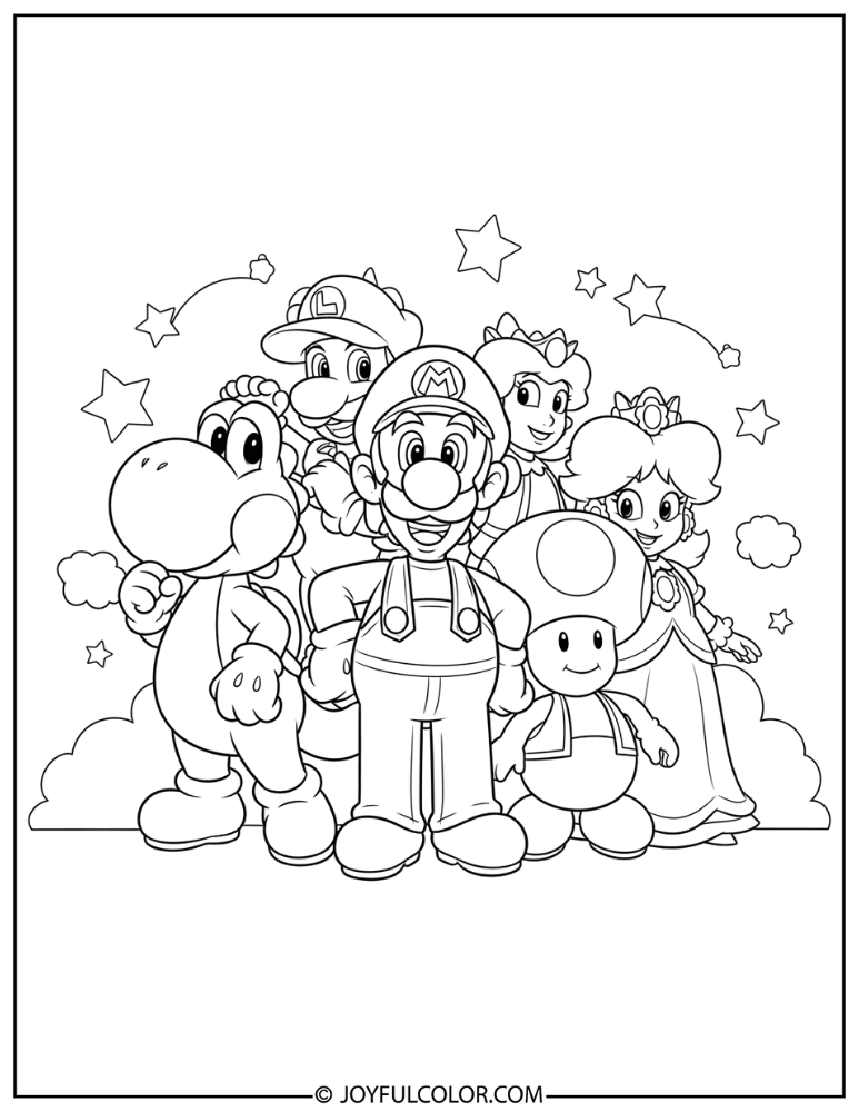 Luigi Friends Group Coloring Page