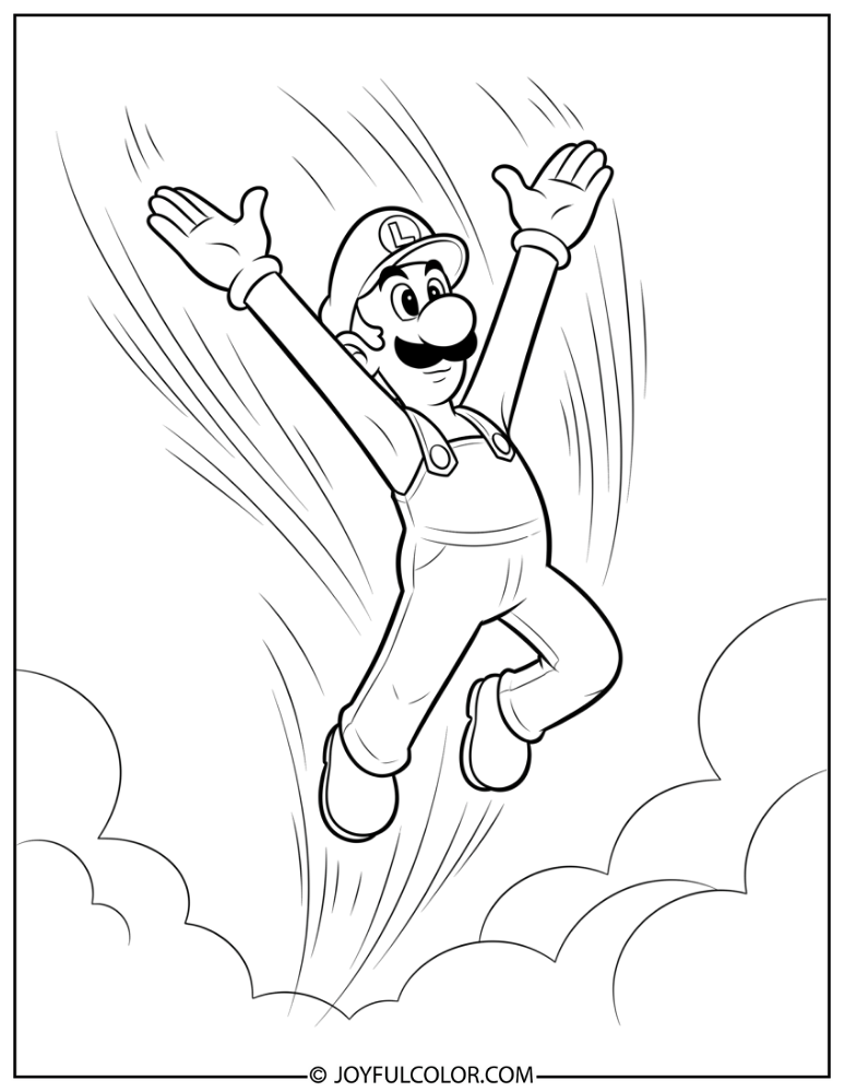 Luigi High Jump Coloring Page