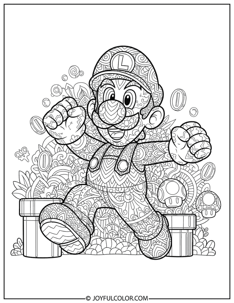 Luigi Intricate Coloring Page