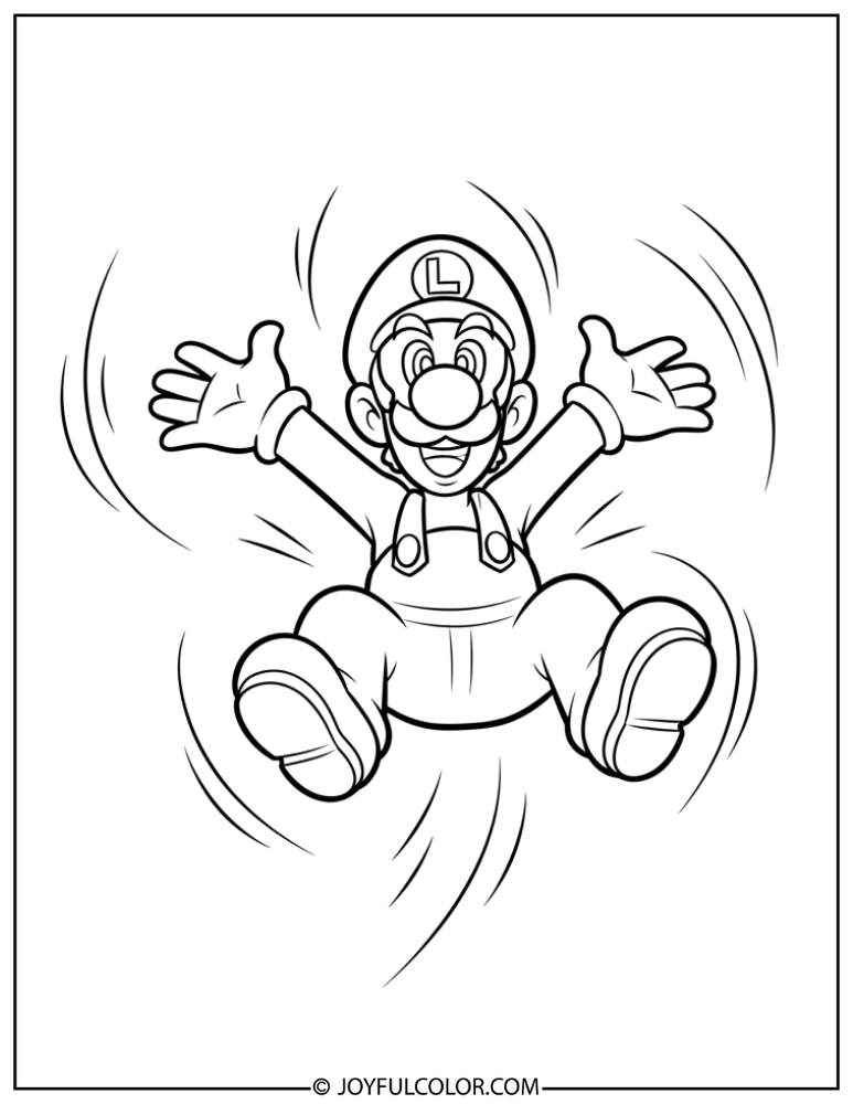 Luigi Jumping Coloring Page