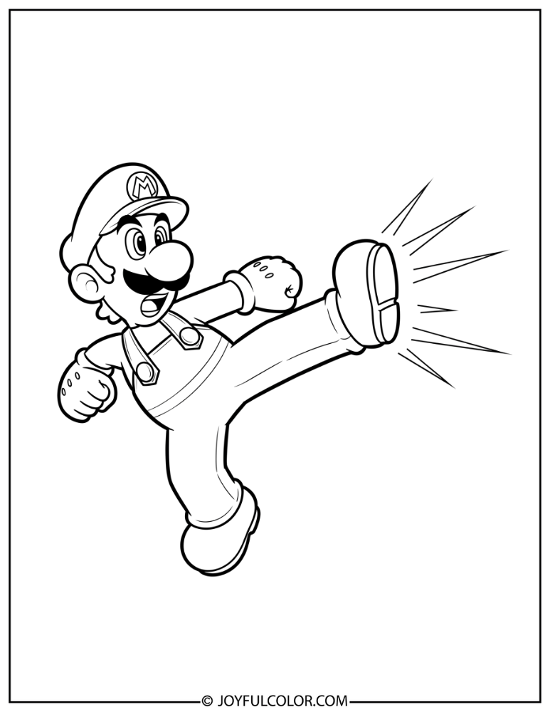 Luigi Kicking Coloring Page