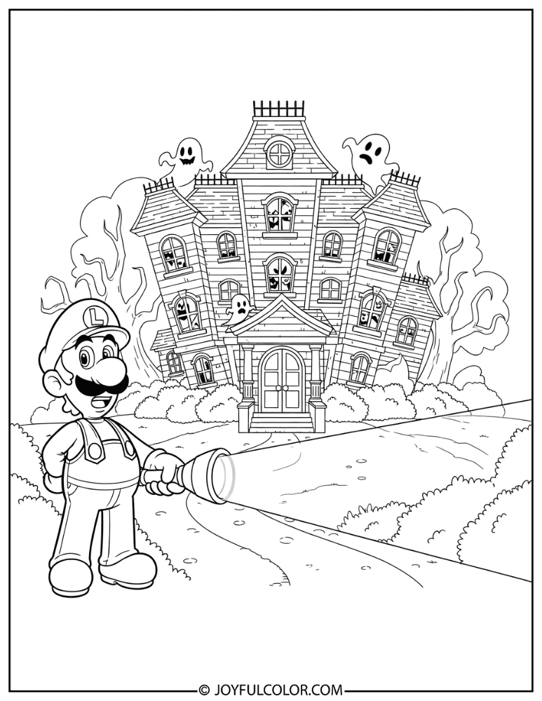 Luigi Mansion Detailed Coloring Page