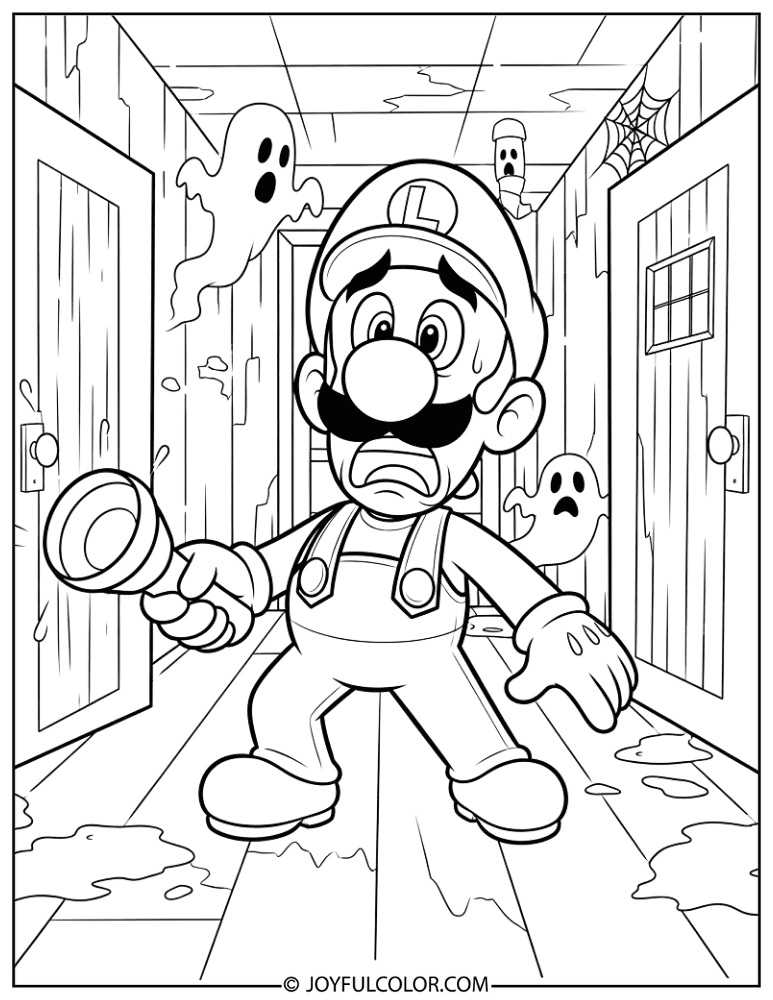 Luigi Mansion Scared Coloring Page